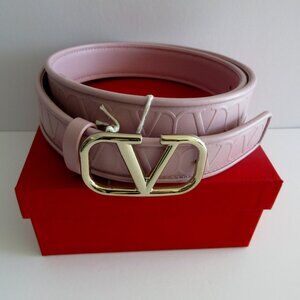 NEW Valentino Garavani V Logo Leather belt Water Lilac 85 34